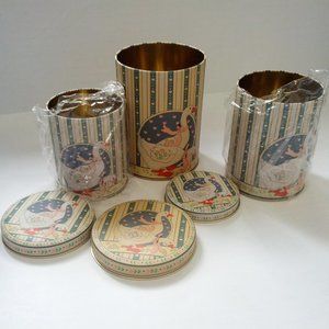 VTG set of 3 fanciful geese duck tin containers